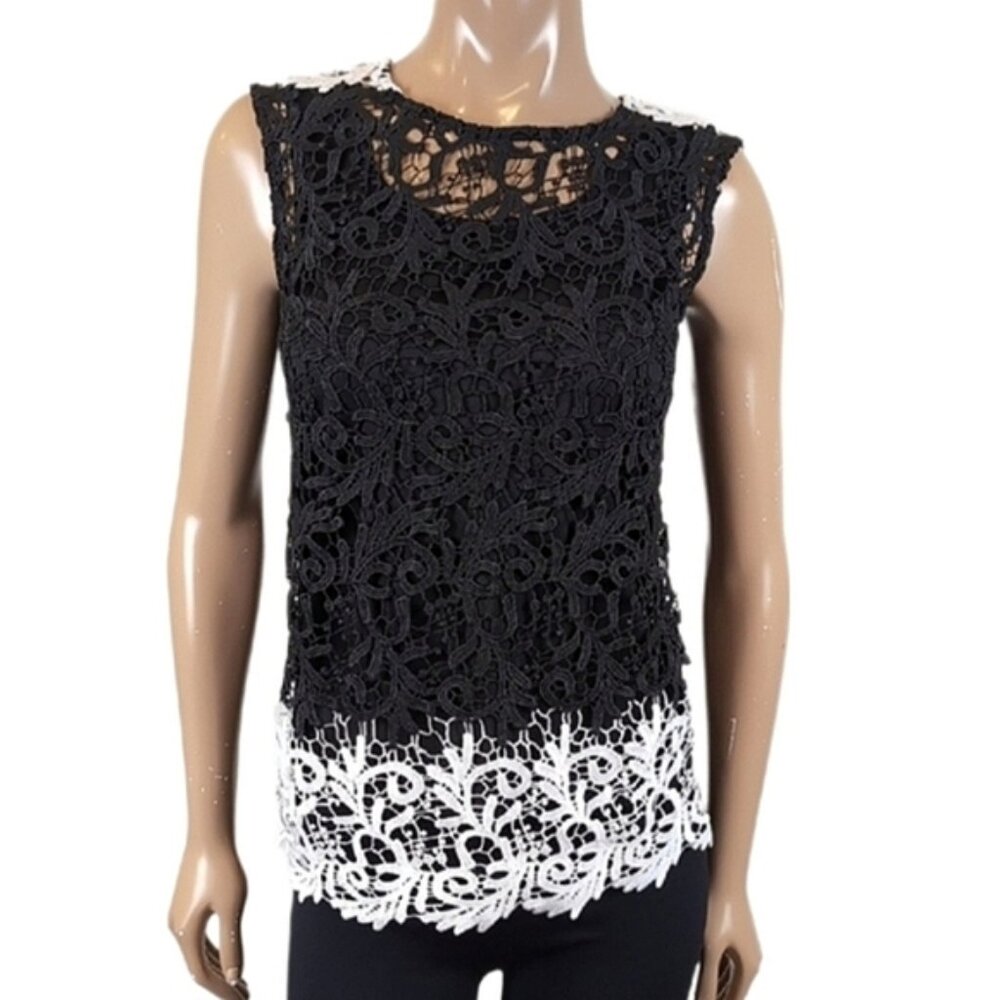 Cleo Crochet Lace Sleeveless Top Color Block Dip Dye Petite Small Blouse